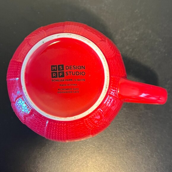 MSRF DESIGN STUDIO Embossed Red Cable Knit Sweater Textured Ceramic Mug / Bowl - Picture 11 of 13